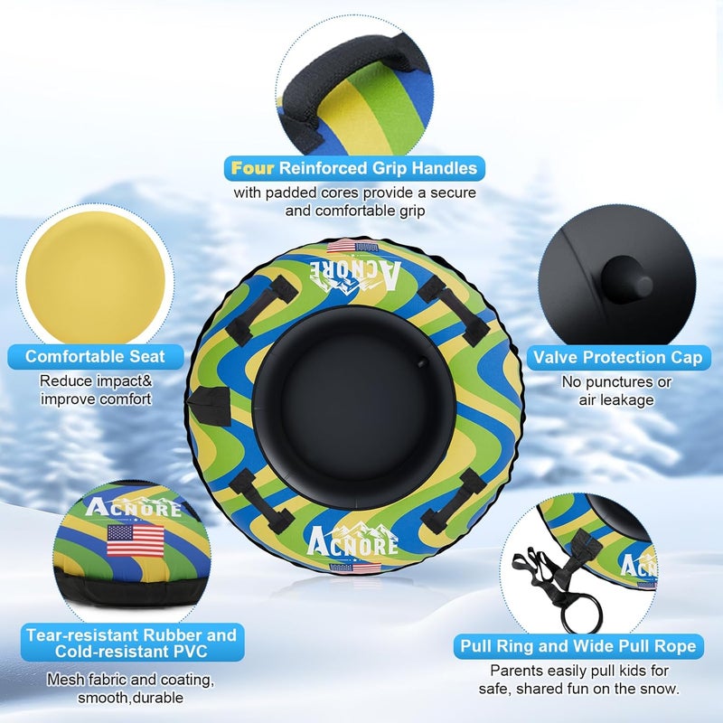 ACNORE Snow Tubes for Sledding Heavy Duty,42" Inflatable Snow Tube with 4 Handles,Snow Sled for Kids & Adults,Heavy Duty Snow Tube for Kids - Image 3